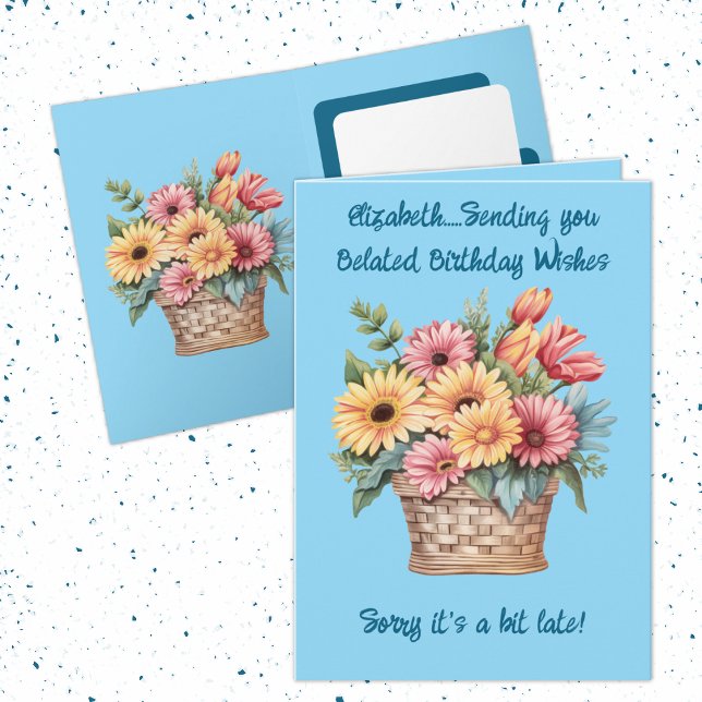 Carte Nom de voeux d'anniversaire tardif bleu (Créateur téléchargé)