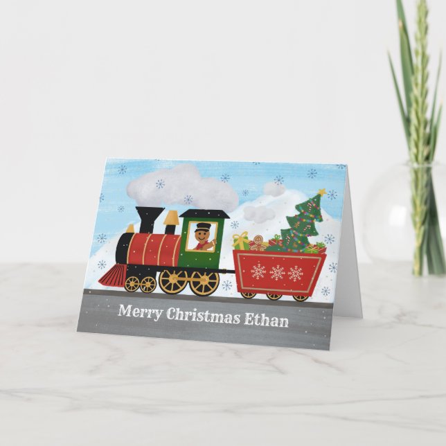 Carte Nom d'enfant personnalisé Train de Noël (Devant)
