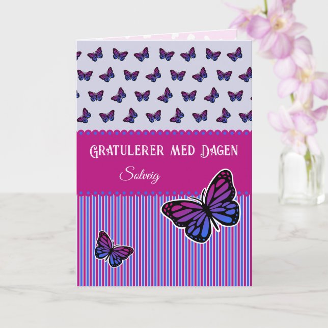 Carte Nom du papillon rose et lilas norvégien (Orchidée)