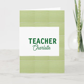 Carte Nom du professeur de bandes blanches et vert citro