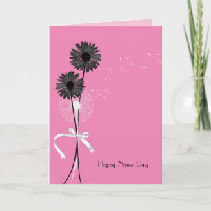 Carte Nom Jour marguerites noires et pissenlit
