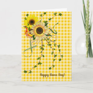 Carte Nom Jour tournesol et bouquet de lierre
