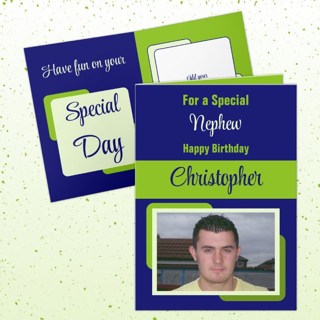 Carte Nom Nephew photo bleu vert anniversaire (Créateur téléchargé)