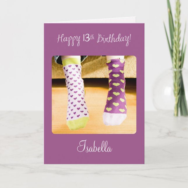 Carte Nom personnalisable 13e Anniversaire Crazy Socks C (Devant)