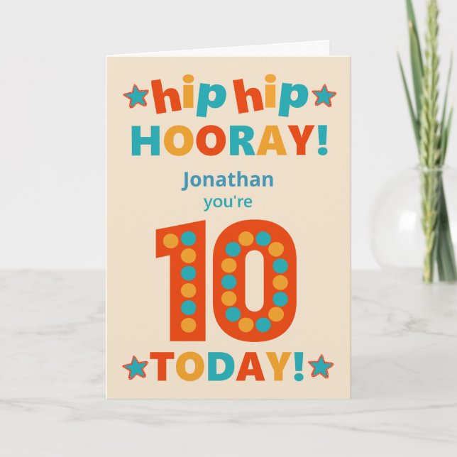 Carte Nom personnalisé 10e anniversaire Hip Horay (Devant)