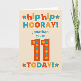Carte Nom personnalisé 11e anniversaire Hip Horay