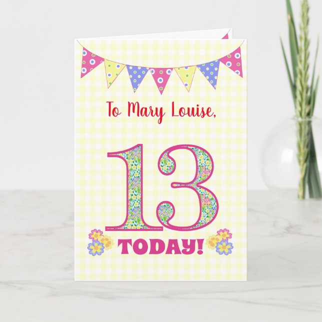 Carte Nom personnalisé 13e anniversaire Primroses Buntin (Devant)