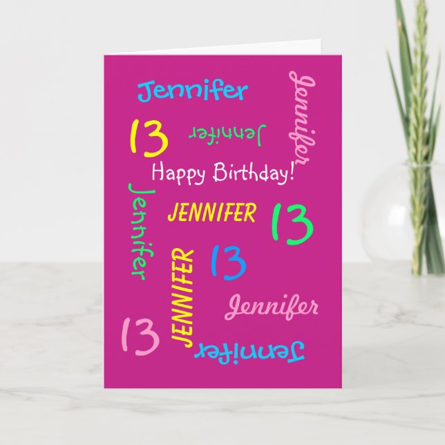 Carte Nom personnalisé, 13e anniversaire, Salutation ros (Devant)
