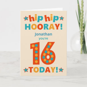 Carte Nom personnalisé 16e anniversaire Hip Horay