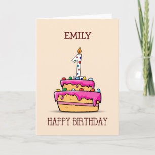 Carte Nom personnalisé, 1er anniversaire, 1 sur le gâtea