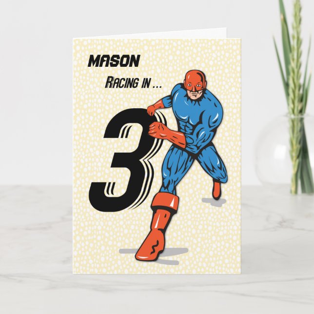 Carte Nom personnalisé, 3e anniversaire Superhero (Devant)