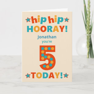 Carte Nom personnalisé 5e anniversaire Hip Hooray