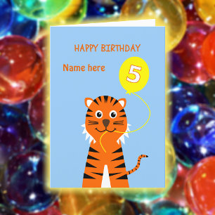 Carte Nom personnalisé 5e anniversaire tiger bleu pâle
