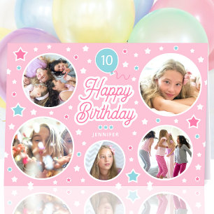 Carte Nom personnalisé Age Photo Collage Anniversaire Ét