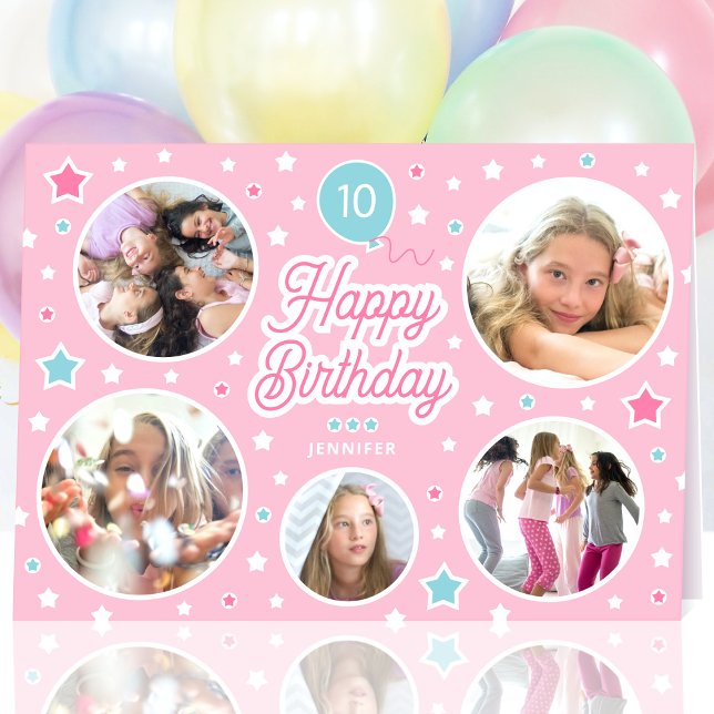 Carte Nom personnalisé Age Photo Collage Anniversaire Ét (Créateur téléchargé)