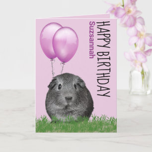 Carte Nom personnalisé Anniversaire Guinée Cochon pourpr