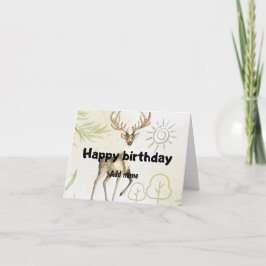 Carte Nom personnalisé aquarelle cerf bois joli annivers