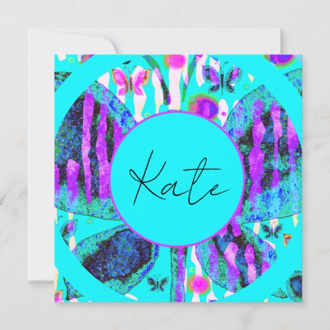 Carte Nom personnalisé Aquarelle Papillon bleu violet ro (Devant)