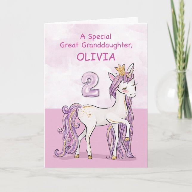 Carte Nom personnalisé Arrière-petite-fille 2e anniversa (Devant)