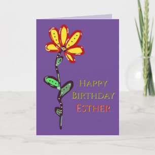 Carte Nom personnalisé avec fleur sur violet