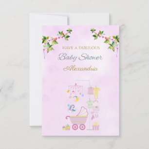 Carte Nom personnalisé Baby shower de prêtre rose fée