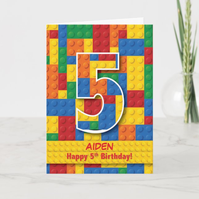 Carte Nom personnalisé Blocs empilés 5e anniversaire (Devant)