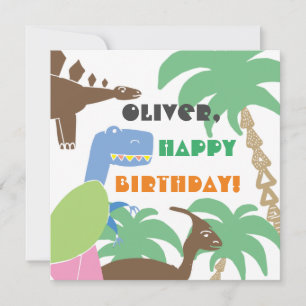 Carte Nom personnalisé Cute Dino Dinosaur Anniversaire d