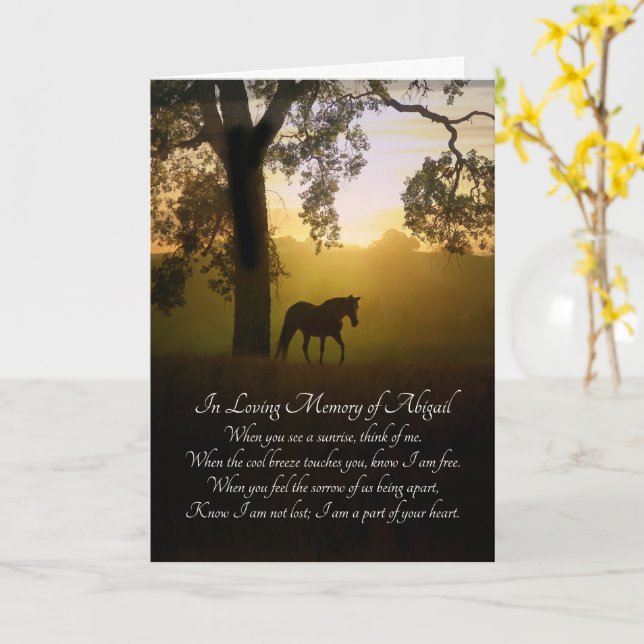 Carte Nom personnalisé de la sympathie du cheval avec po (Fleur jaune)