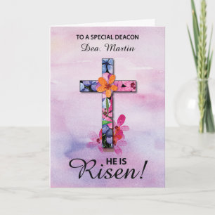 Carte Nom personnalisé Deacon Pâques Il est ressuscité C