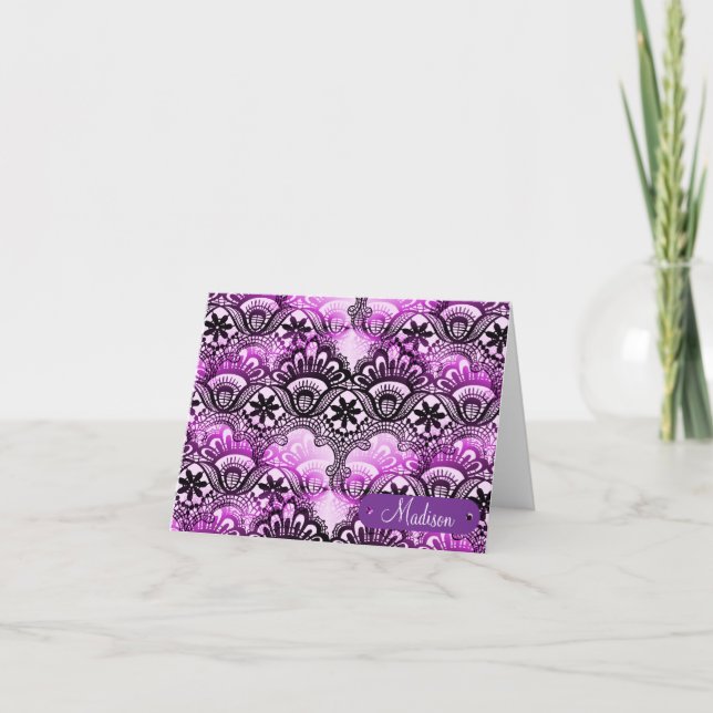 Carte Nom personnalisé Dentelle violette personnalisée D (Devant)