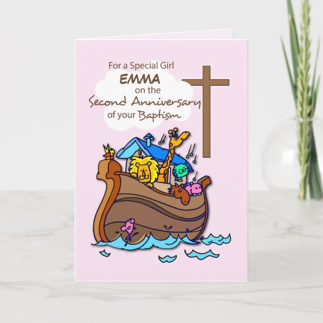 Carte Nom personnalisé Deuxième anniversaire du baptême  (Devant)