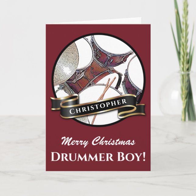 Carte Nom personnalisé Drummer Boy Christmas Drum Holida (Devant)