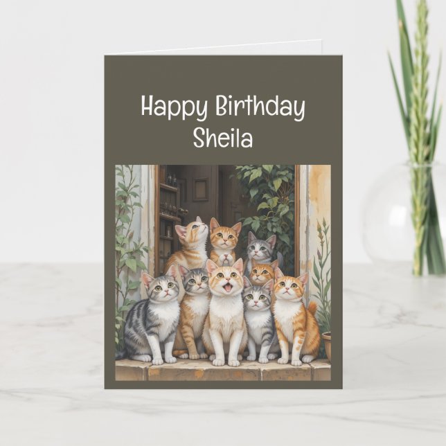 Carte Nom personnalisé Femmes Anniversaire Funny Chat (Devant)