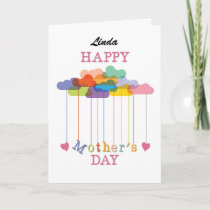 Carte Nom personnalisé Fête des mères Arc-en-ciel nuages
