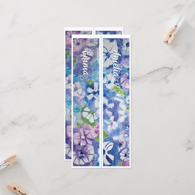 Carte Nom personnalisé Fleurs lunaires Deux Signets (Devant/Arrière en situation)