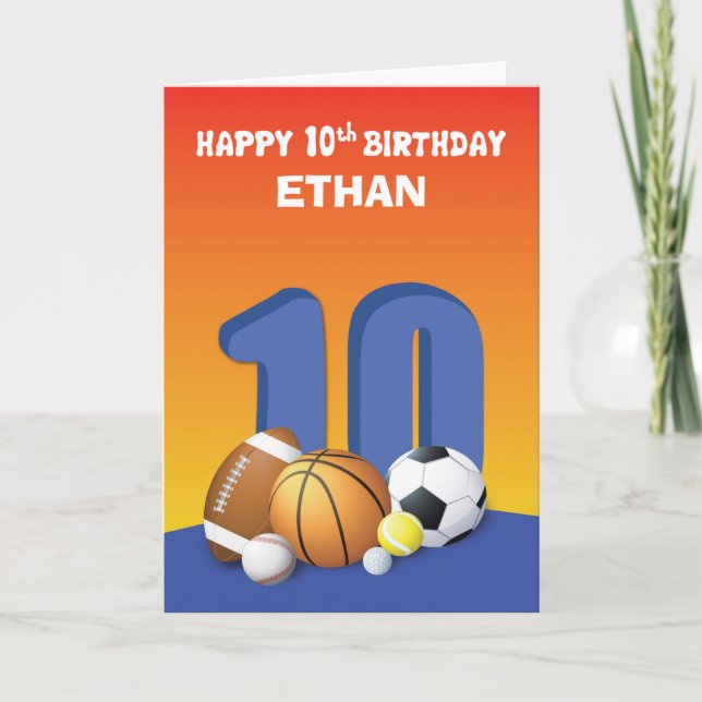 Carte Nom personnalisé Garçon 10e anniversaire Balles de (Devant)