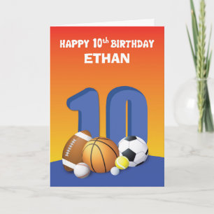 Carte Nom personnalisé Garçon 10e anniversaire Balles de
