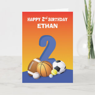 Carte Nom personnalisé Garçon 2e anniversaire Sports Bal