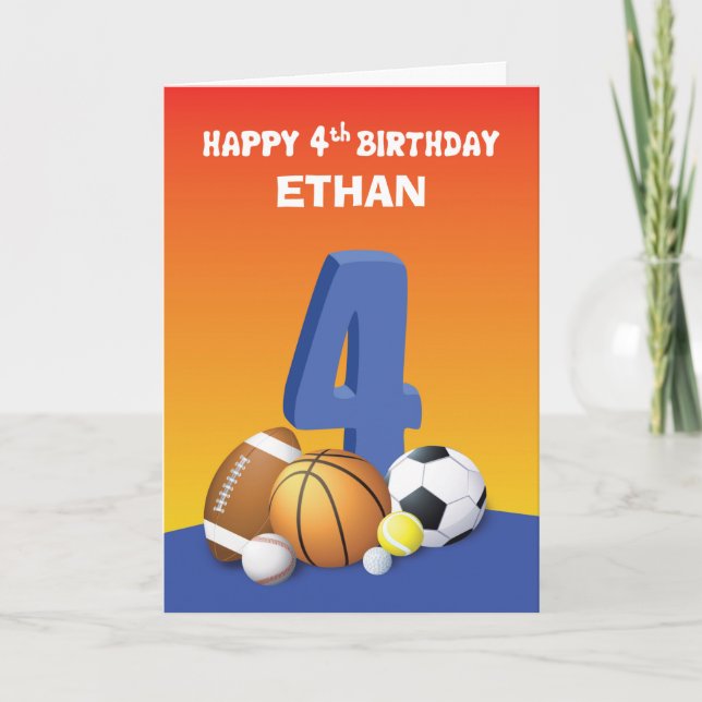 Carte Nom personnalisé garçon 4ème anniversaire ballons  (Devant)