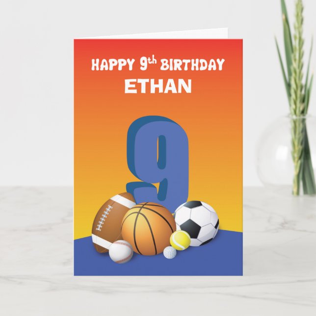 Carte Nom personnalisé garçon 9e anniversaire ballons de (Devant)