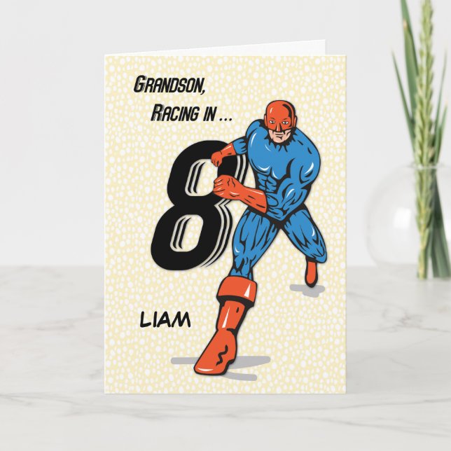 Carte Nom personnalisé, Grand-fils 8e anniversaire Super (Devant)