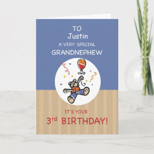 Carte Nom personnalisé Grand-neveu 3e ours en peluche Bo