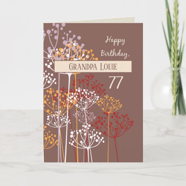 Carte Nom personnalisé Grand-père 77e anniversaire Brown (Devant)