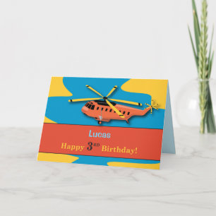 Carte Nom personnalisé Grandson, 3e anniversaire avec hé