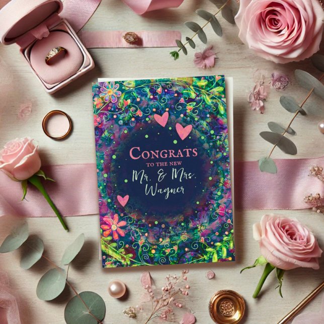 Carte Nom personnalisé Mariage moderne violet élégant (Créateur téléchargé)