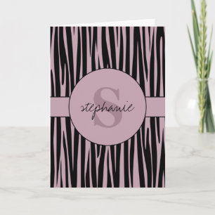 Carte Nom personnalisé Monogramme Zebra stripes motif