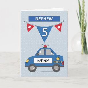 Carte Nom personnalisé Nephew 5e anniversaire Blue Polic