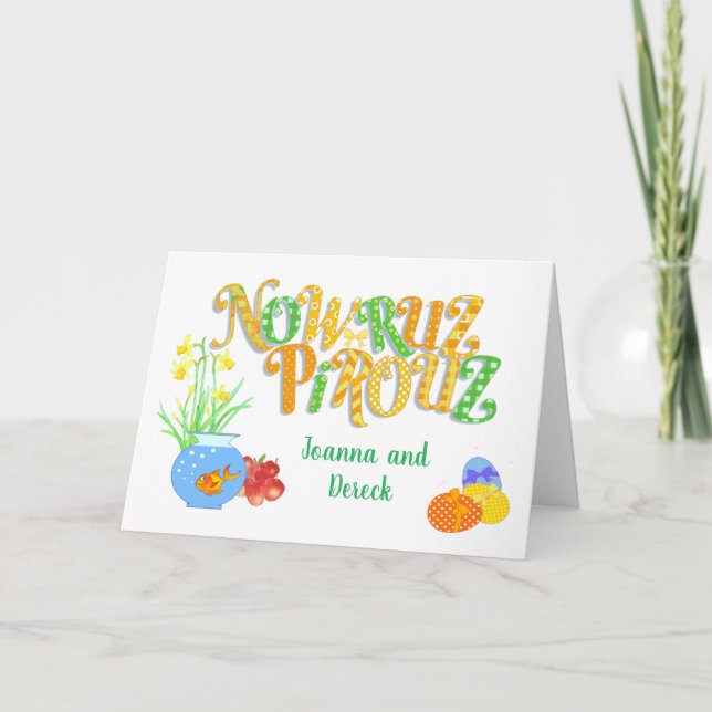 Carte Nom personnalisé Nowruz avec poisson rouge et jonq (Devant)