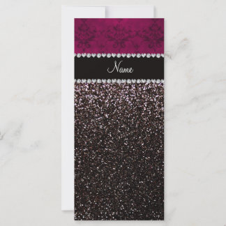 Carte Nom personnalisé prune rose damas noir parties sci