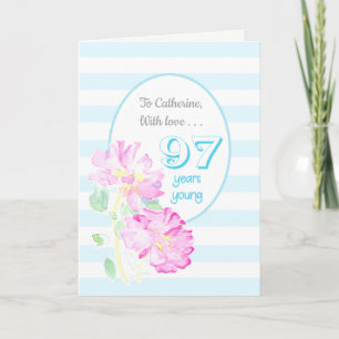 Carte Nom personnalisé Roses roses et rayures roses 97e 